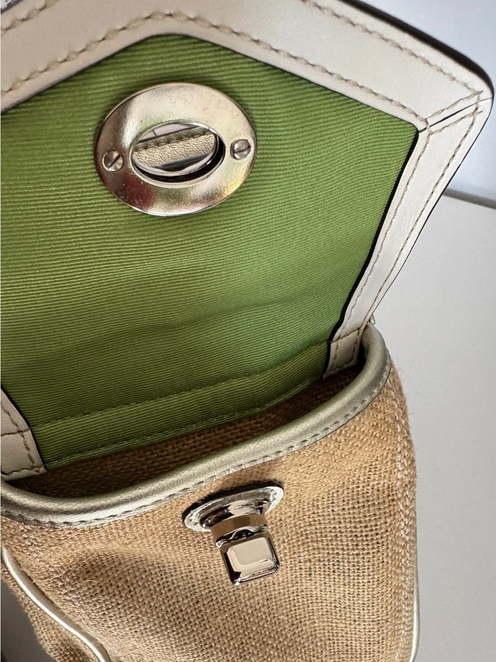 Coach Limited Edition Bumble Bee Floral Tote with White Trim and Green Interior